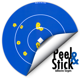Adhesive target with corner peeled up